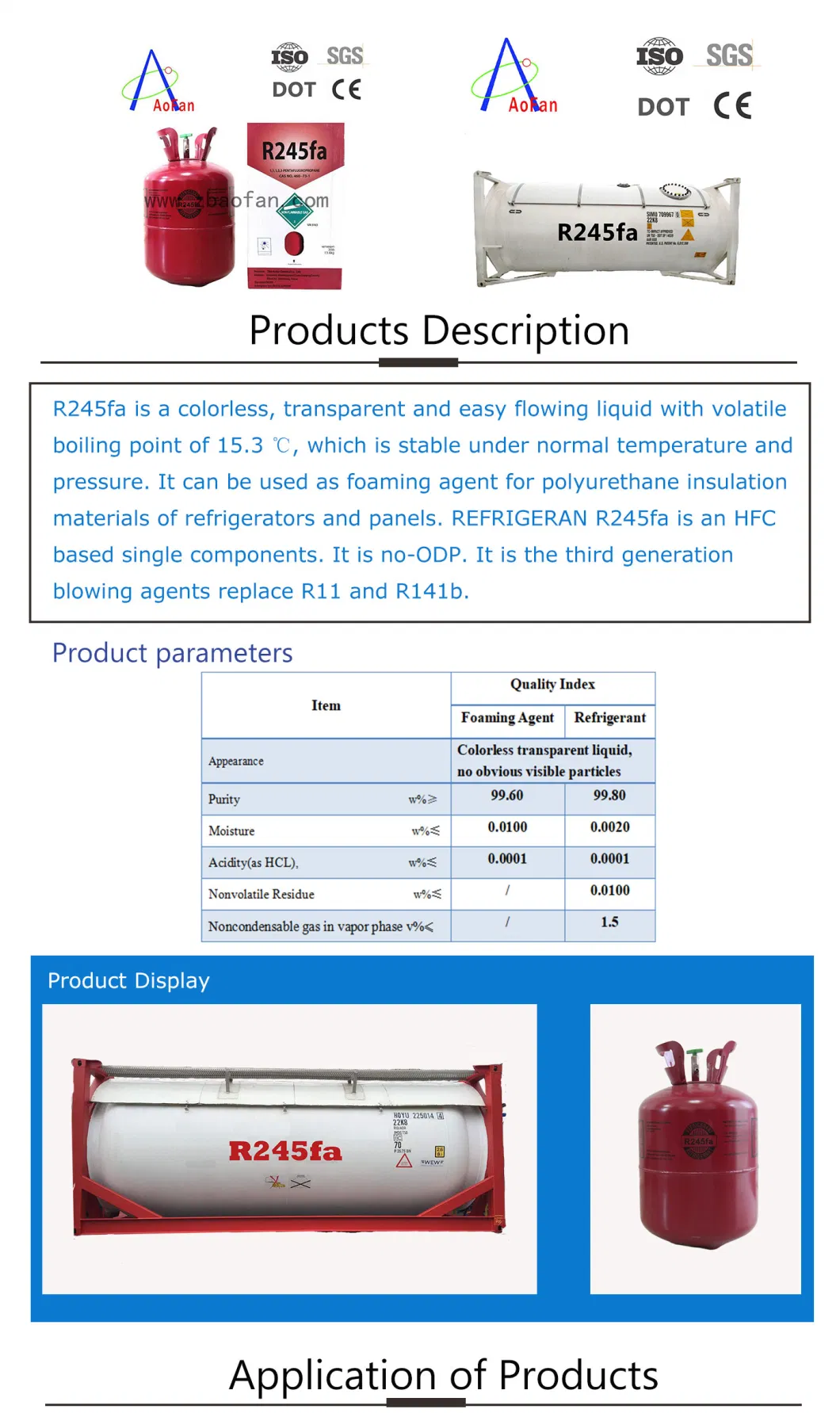 China Factory Price Fluorine Refrigerant Chinese Manufacturer Foaming Agent Hfc-245fa